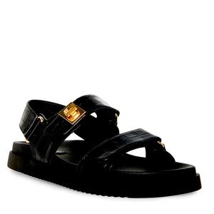 NEW STEVE MADDEN MONA BLACK CROCODILE SANDALS